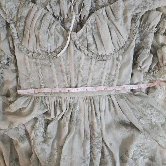 V. Chapman Sage Tapestry Carmella Long Sleeve Corset Chiffon Maxi Dress - Picture 11 of 15